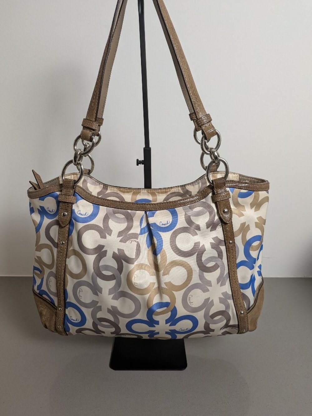 COACH ALEXANDRA SIGNATURE CHAIN LINK MULTICOLOR SHOULDER SATCHEL TOTE BAG SATEEN